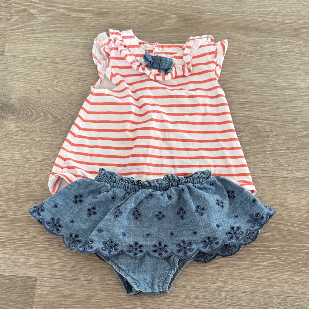 Mayoral Pink Striped Top with Blue Floral Diaper Cover